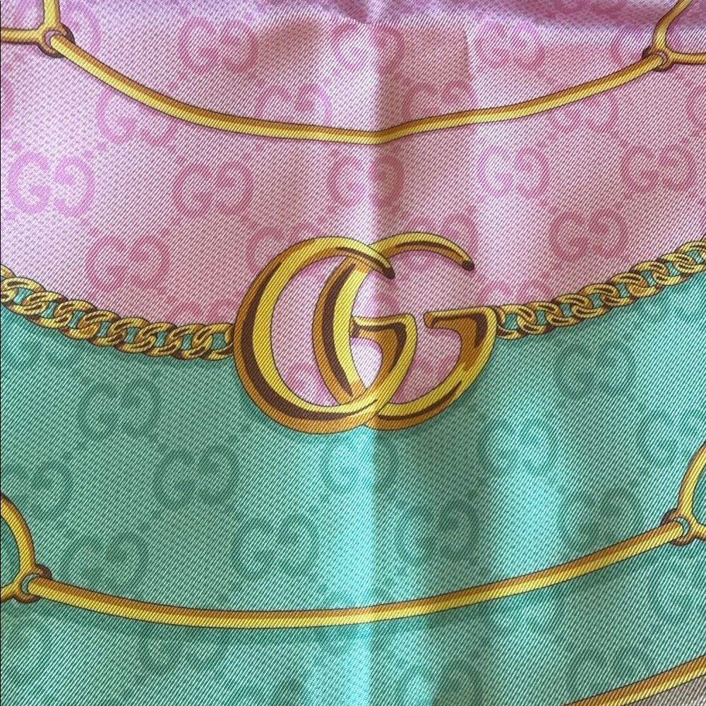 Gucci Pastel Silk Scarf with Gold Accents - Picture 8 of 11